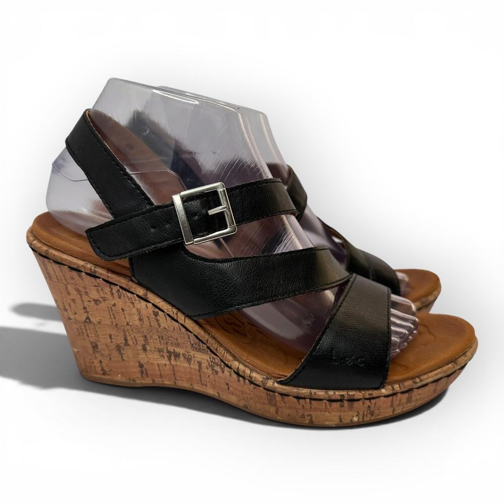 BOC Born Concepts Womens 8 Schirra Wedge Heel Cork Platform Sandal Black Strappy
